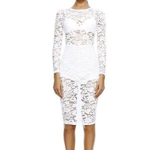 Misha Collection White See-Through Lace Midi Dress